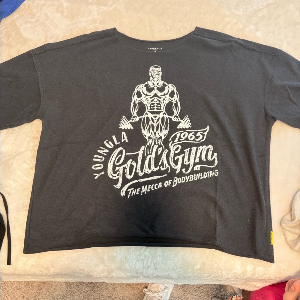 YoungLA Black T-Shirt with White Gold's Gym